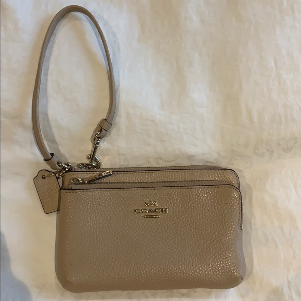 Nude Coach Zip-Up Coin Purse/Wristlet